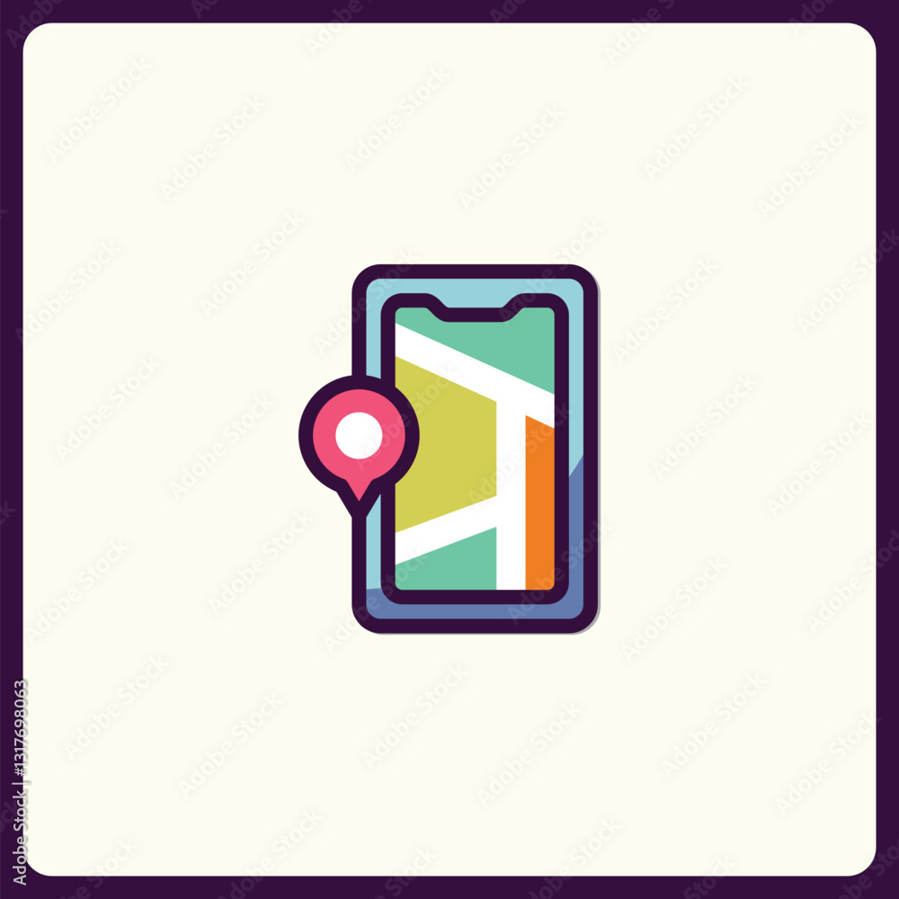 Poster stylized map interface on a mobile device with a location pinpoint