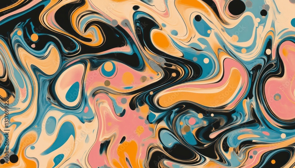 Poster abstract swirling fluid art background with retro color palette design
