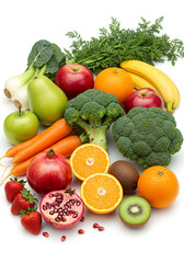set of different fruits and vegetables on white background