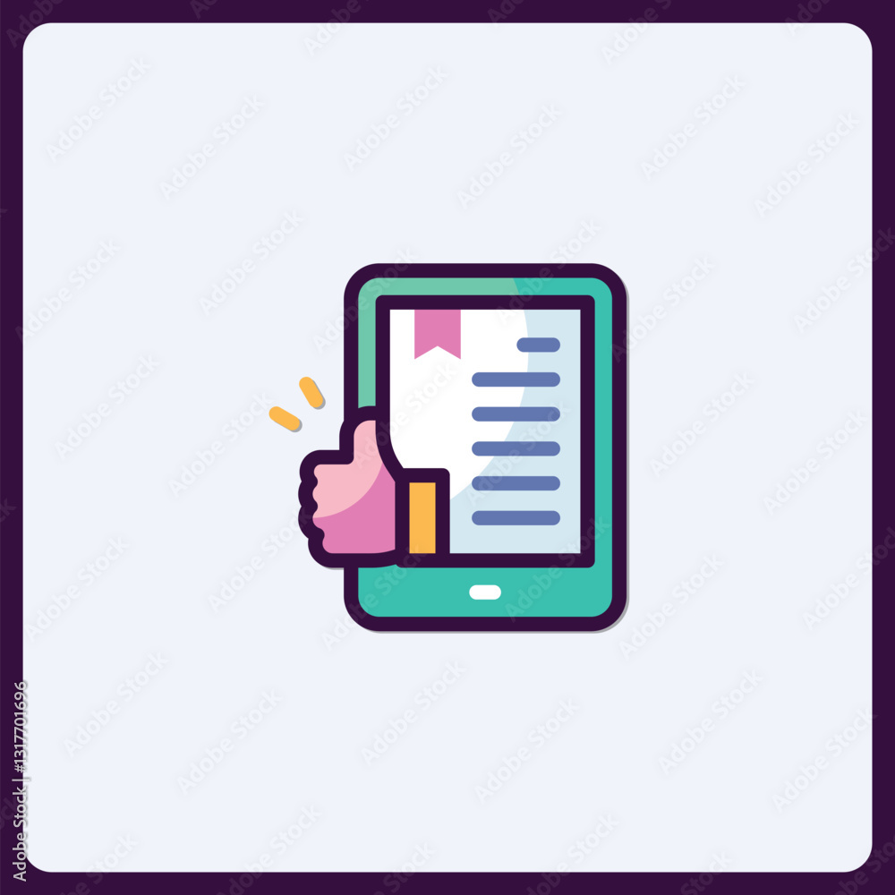 Poster approve application document on device concept with like hand gesture