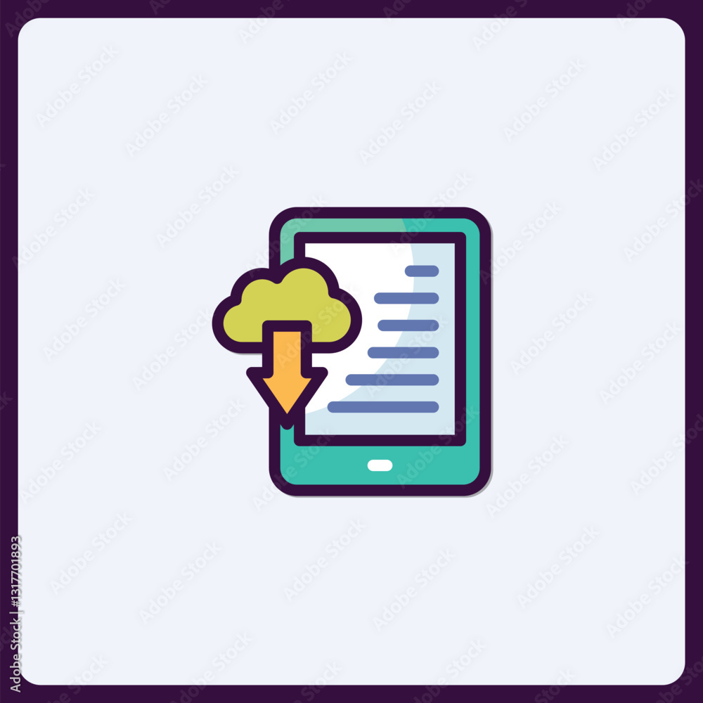 Aufkleber stylized depiction of data transfer to a device from a cloud network icon