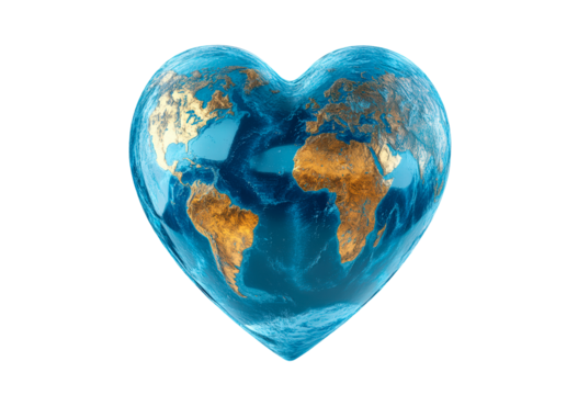 Heart-shaped globe symbolizes love for the planet isolated on transparent background - Powered by Adobe