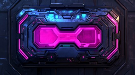 Obraz premium Futuristic panel glows pink, dark tech background