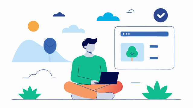 Mindfulness Reminder A developer creating a feature for mindfulness exercises in the platform with relaxing visuals and nature icons appearing on their design board.