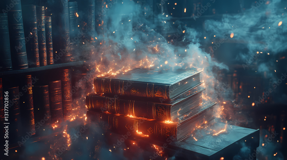 Canvas Prints ancient tome resting on a mystical bookshelf amidst an ethereal landscape of whispering spirits and 