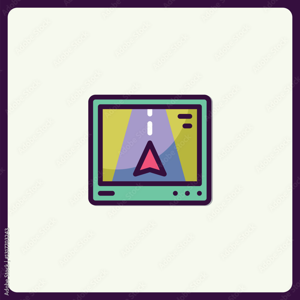 Poster stylized gps navigation system icon on a screen display design
