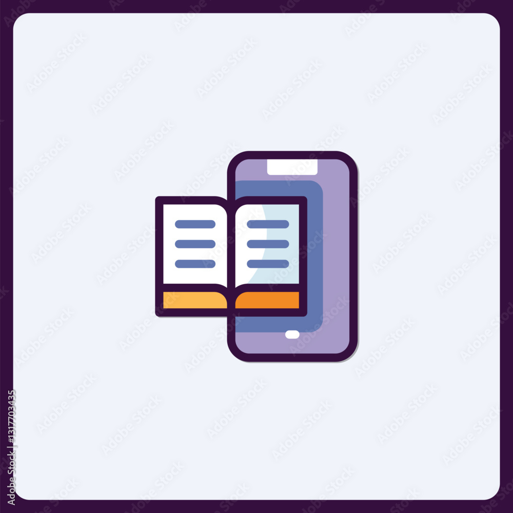Poster digital library concept with smartphone and book outline vector design