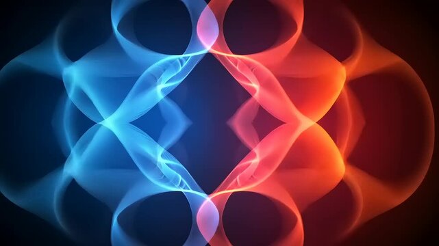 Abstract design featuring blue and red swirling patterns, creating a dynamic visual effect.