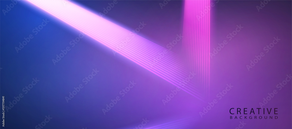 Poster Vector background. Glowing lines form an angular bend on a background with a soft gradient. Abstract dynamics with the effect of depth and energy.
