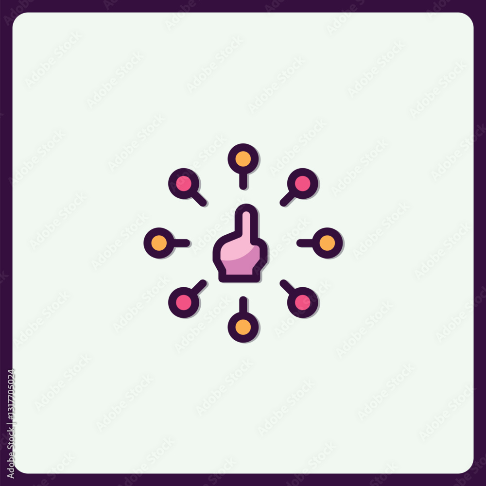 Poster connected ideas: a central thought linking to multiple concepts with pink hand