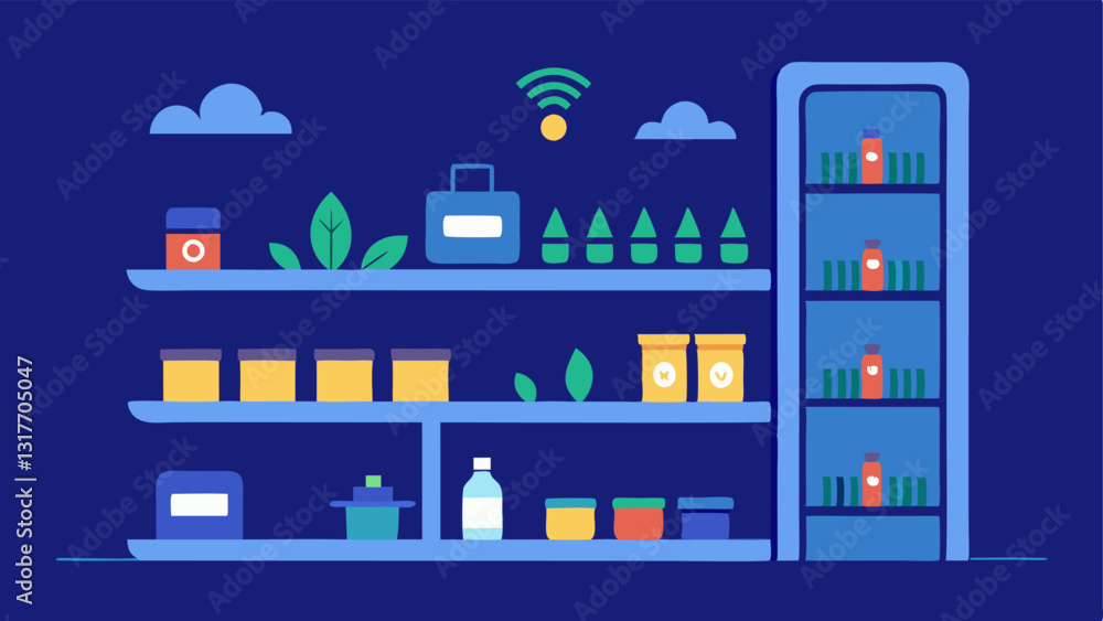 Poster smart shelves shelves equipped with sensors that light up when products are picked up with notificat