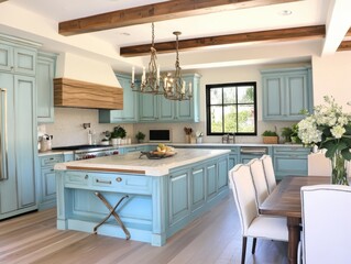 A beautifully designed kitchen featuring a large center island