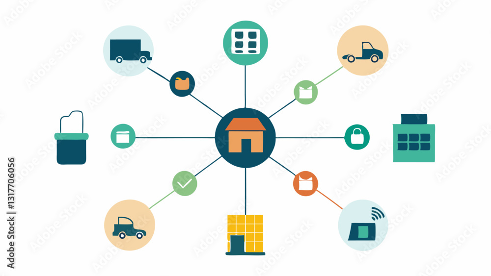 Poster supply chain network a simple network diagram depicting farms processors distributors and retailers 