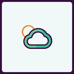 Stylized sunny day weather icon featuring bright sun and fluffy cloud