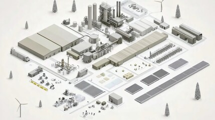 an isometric view of an industrial factory complex