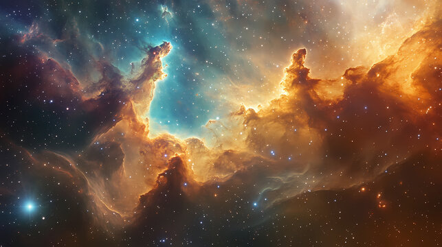 Explores captivating elegance of a nebula, showcasing its celestial clouds, star nurseries, and artistic brilliance that characterizes these cosmic realms. Celestial Brilliance. Illustration