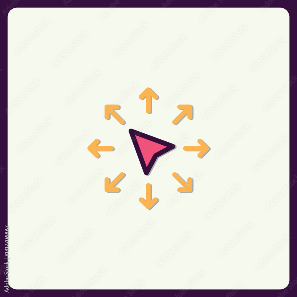 Poster directional pointer icon with multiple arrows indicating various directions