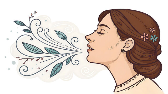 woman exhaling leaves, floral, profile view clip art preview