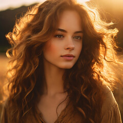 Golden Hour Beauty – Dreamy Close-Up Portrait of a Young Woman