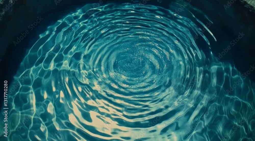 Poster water ripples forming vortex pattern in a circular pool reflecting sunlight