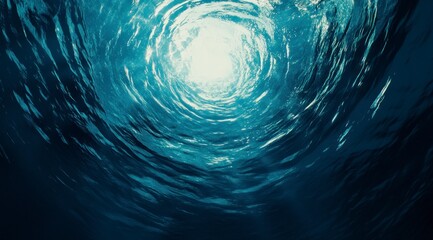 Looking Up Through Dark Ocean Water Towards Surface Light and Reflections