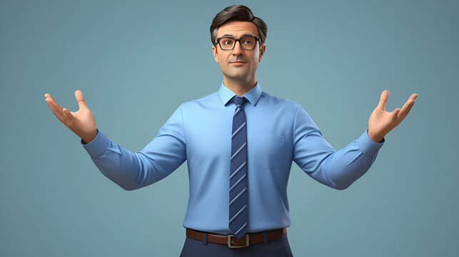 Illustrative 3D Male Sociologist.  A male sociologist is standing with both his hands clenched in opposite directions up and down. Societal