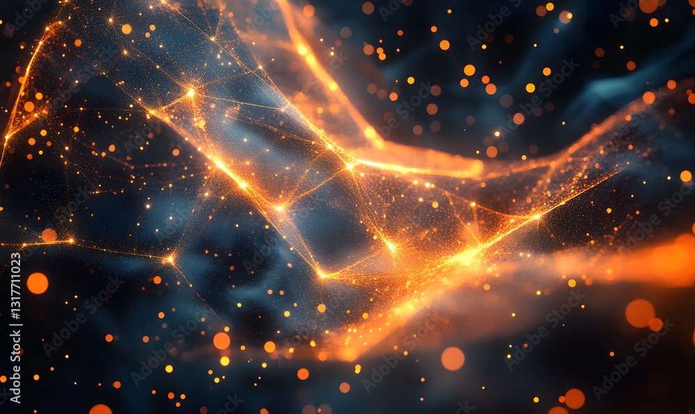 Poster abstract network connection with glowing dots and lines on dark background