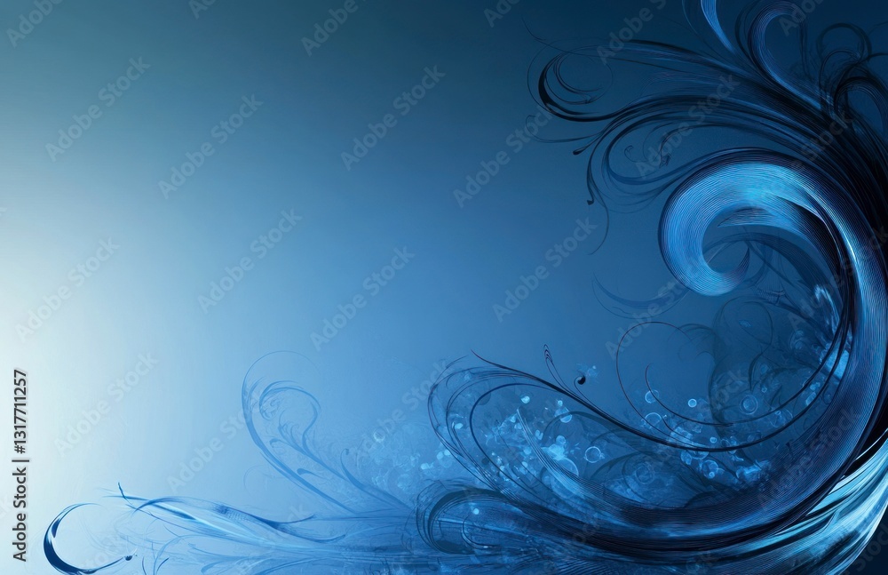 Poster abstract blue wave pattern with swirls and bubbles background