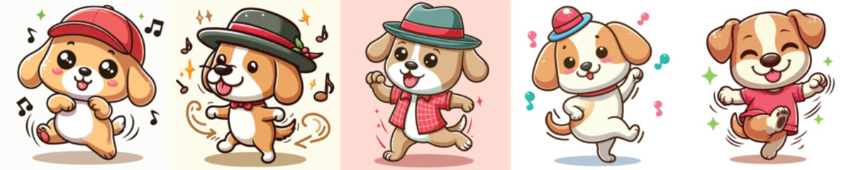 cute dog vector set dancing
