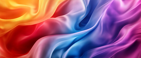 Fototapeta premium Abstract image of flowing fabric in orange, red, blue, and purple hues, creating a smooth, wavy texture, symbolizing fluidity, elegance, and sophistication