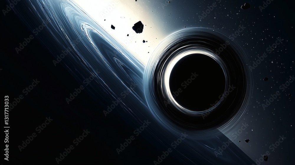 Wall mural a black hole in space with its gravity pulling in matter. the image shows a close-up of the black ho