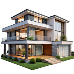 modern house with green grass