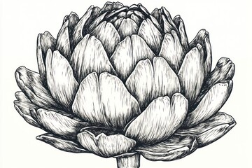 Obraz premium Artichoke botanical illustration, close-up, monochrome, white background, cooking recipe