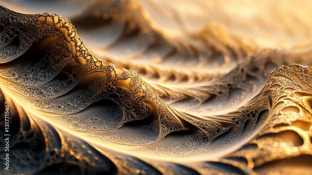 Poster abstract golden fractal landscape: a detailed exploration of intricate patterns and textured surface