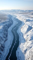 Frozen River Valley Aerial View.
