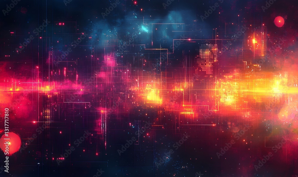 Poster futuristic digital network: abstract data flow with vibrant colors