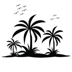Obraz premium Vector palm tree silhouette line art