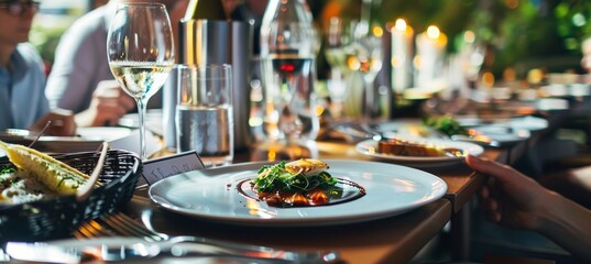 Elegant gala dinner with executives commemorating achievements and celebrating success together