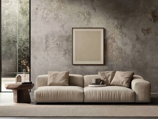 A comfortable modern living room with couch and minimalist design