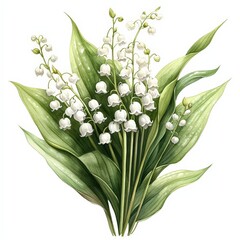 Fototapeta premium Spring lilies of the valley in watercolor, soft pastel floral beauty