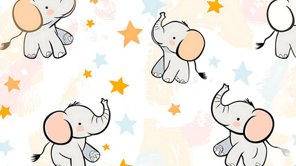 A group of cute elephant cartoon characters are standing in a star pattern. generated using AI