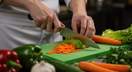 Skilled Hands Preparing a Vegetable Salad