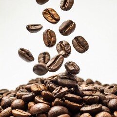 Fototapeta premium Dynamic Shot of Coffee Beans Falling in the Air Isolated on White Background