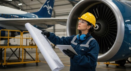 Female Aerospace Engineer Inspecting Aircraft Component