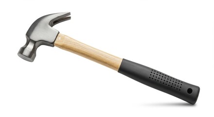 Close-up of Fiberglass-Handled Hammer on White Background