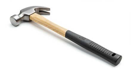 Close-up of Fiberglass-Handled Hammer on White Background