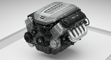 Sleek Engine Displayed in White Environment