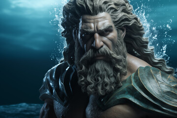 Poseidon, Greek God of the Sea and Storms, Ruler of the Oceans with His Trident, Ancient Greek Mythology, Powerful God of the Waters, Mount Olympus, and Mythological Art.