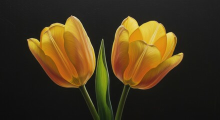 Naklejka premium Two Pastel Yellow Tulips in Soft Light