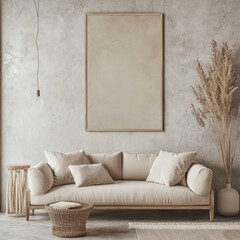 A minimalist interior design with neutral colors and soft textures